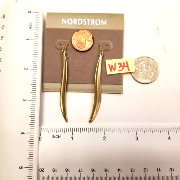 #W34 RARE New Nordstrom brushed gold "Forge Ahead" Wavy Fish Hook Earrings - Picture 3 of 10